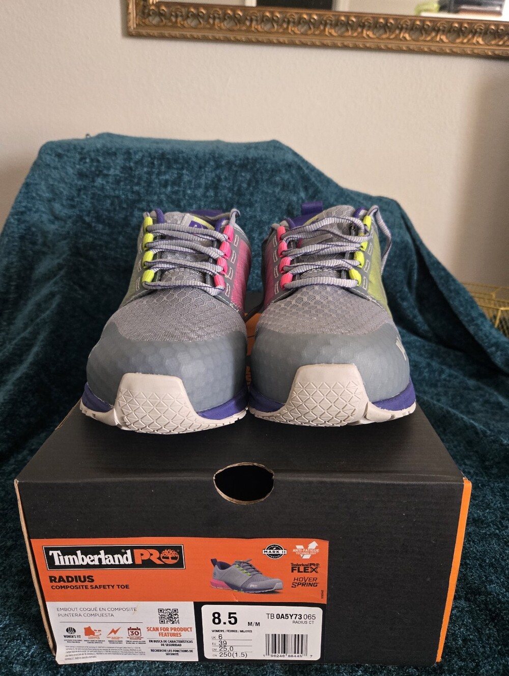 Timberland PRO Unisex Radius Gray with Pink & Neon Green Accent Sneakers